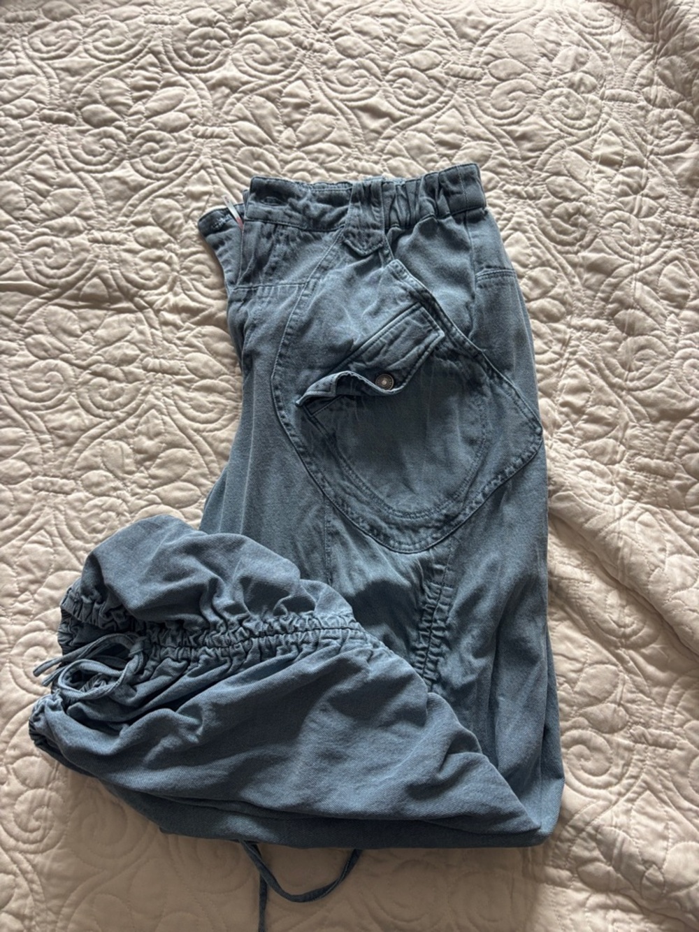 Free People Blue Washed Cargo Jogger Pants